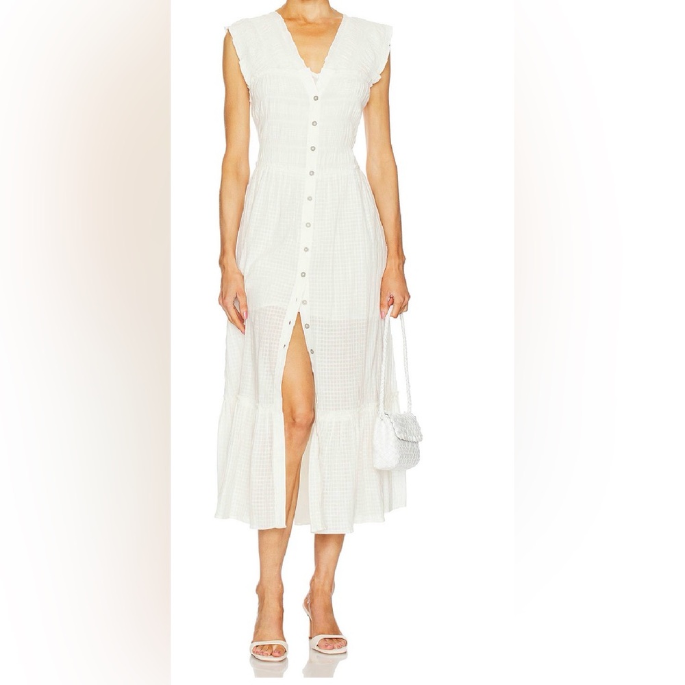 Free People Cream Button-Front Tiered Midi Dress